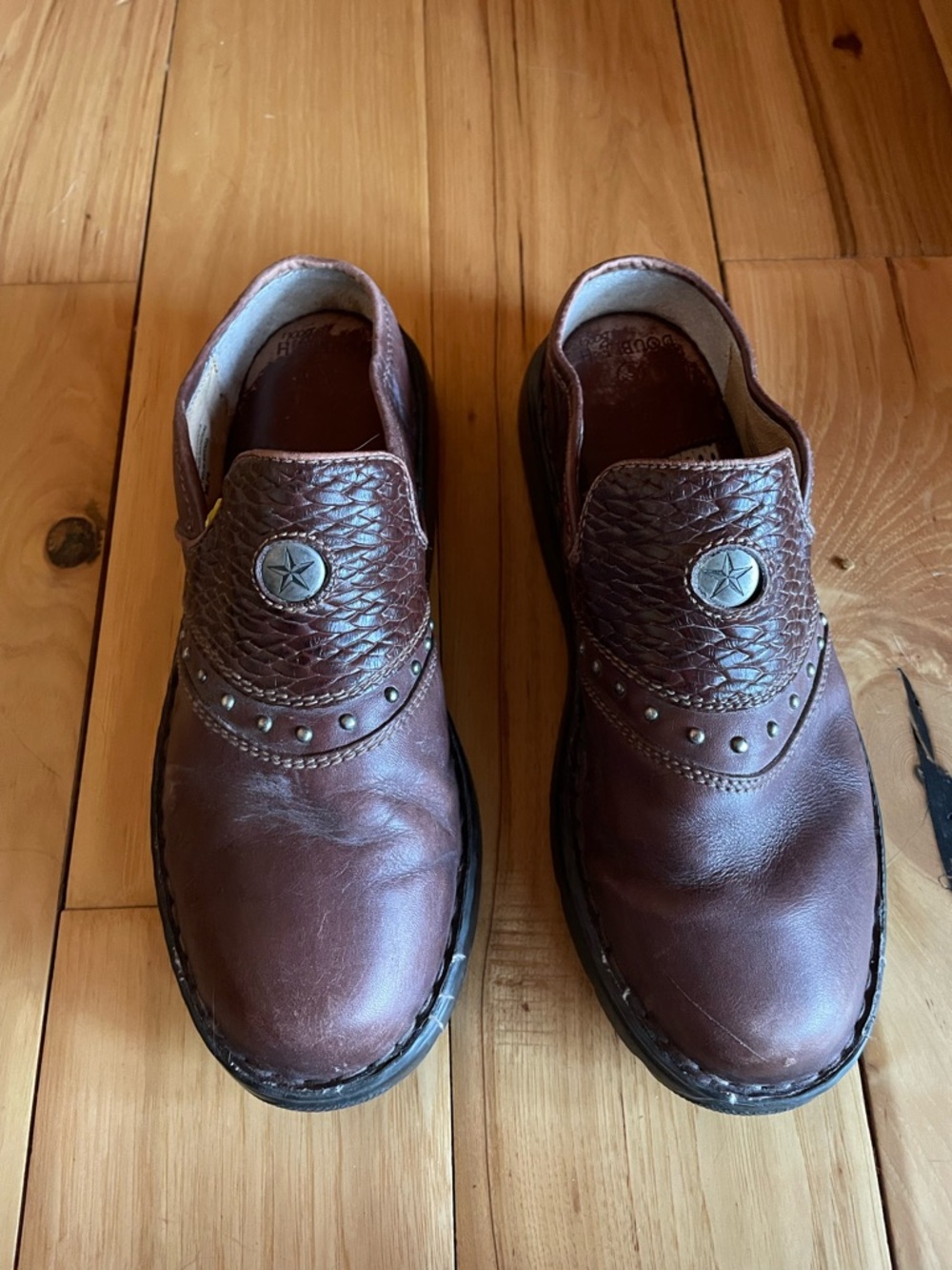 Double H Brown Leather Slip-On Loafers with Star Concho Accents